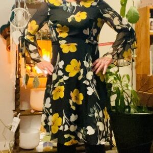 Floral Black and Yellow Dress